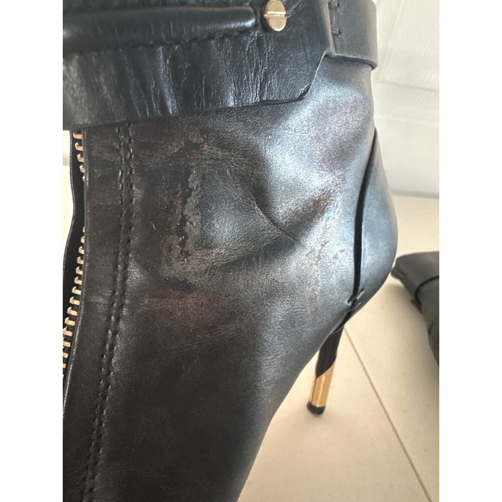 Rachel Roy Paxton Bootie Womens 6 Black Leather Peep Toe Gold Stiletto Heel Boot - Picture 8 of 12